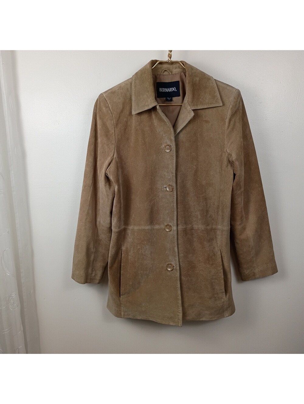Bernardo Suede Leather Women's Brown Button Front Collared Jacket Size S